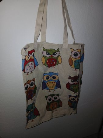 Stofftasche Eulenmuster beige neuwertig