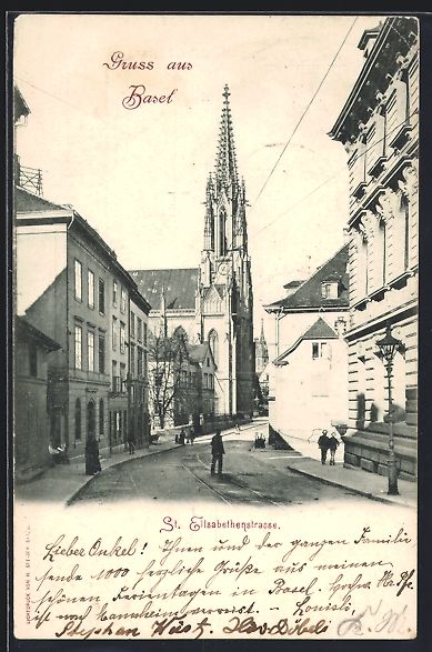 Cartoline postali: Basel, St. Elisabethenstrasse mit Kirche – Usato da Berlin venduto da bartko-reher