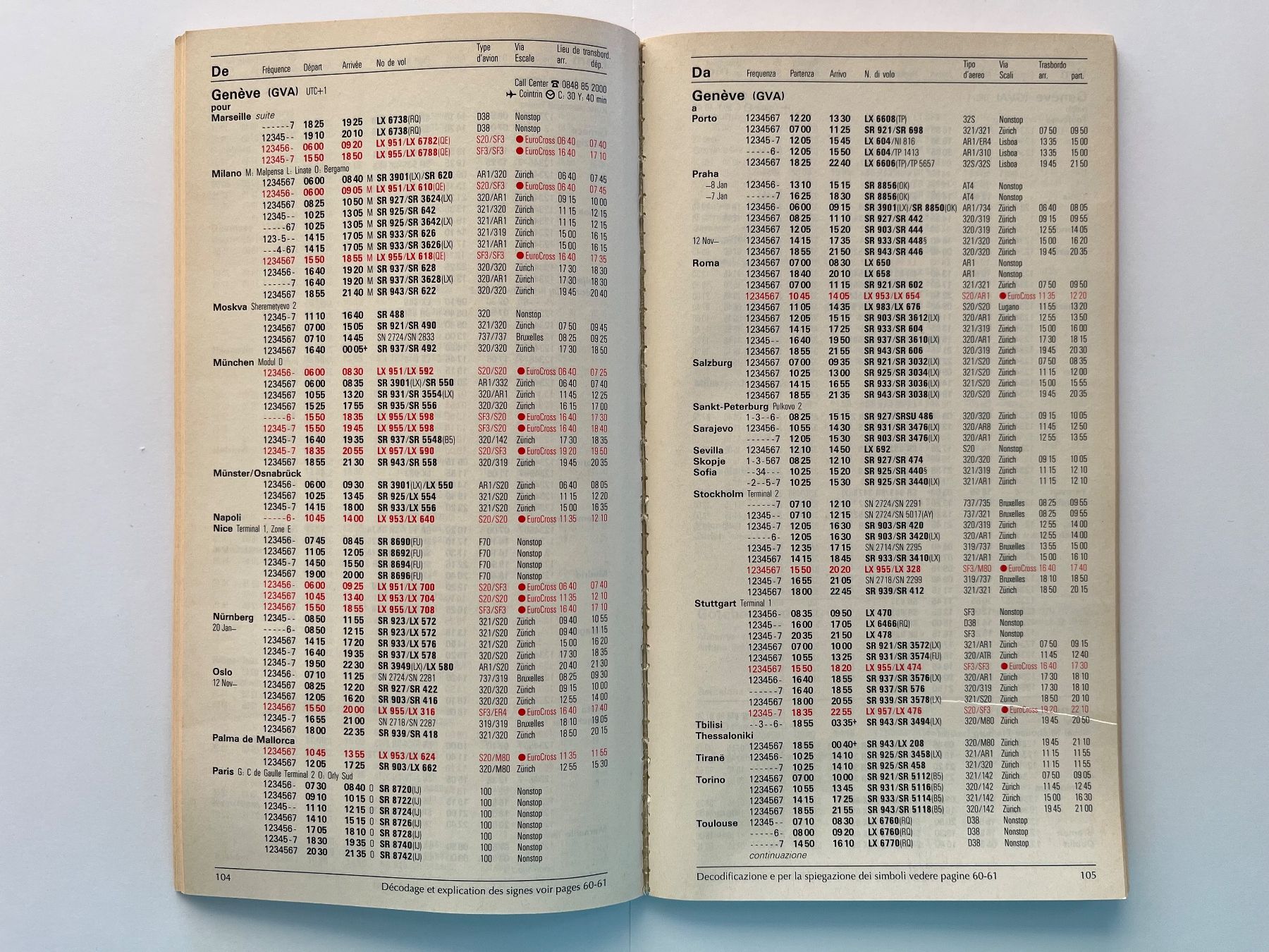 Crossair Documenti: Flugplan Timetable Crossair Winter 2000 / 2001 – Usato da Winterthur venduto da rotkur 2