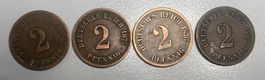 Deutsches Reich 2 Pfennig, 1874, 1875, 1876, 1905, Top!