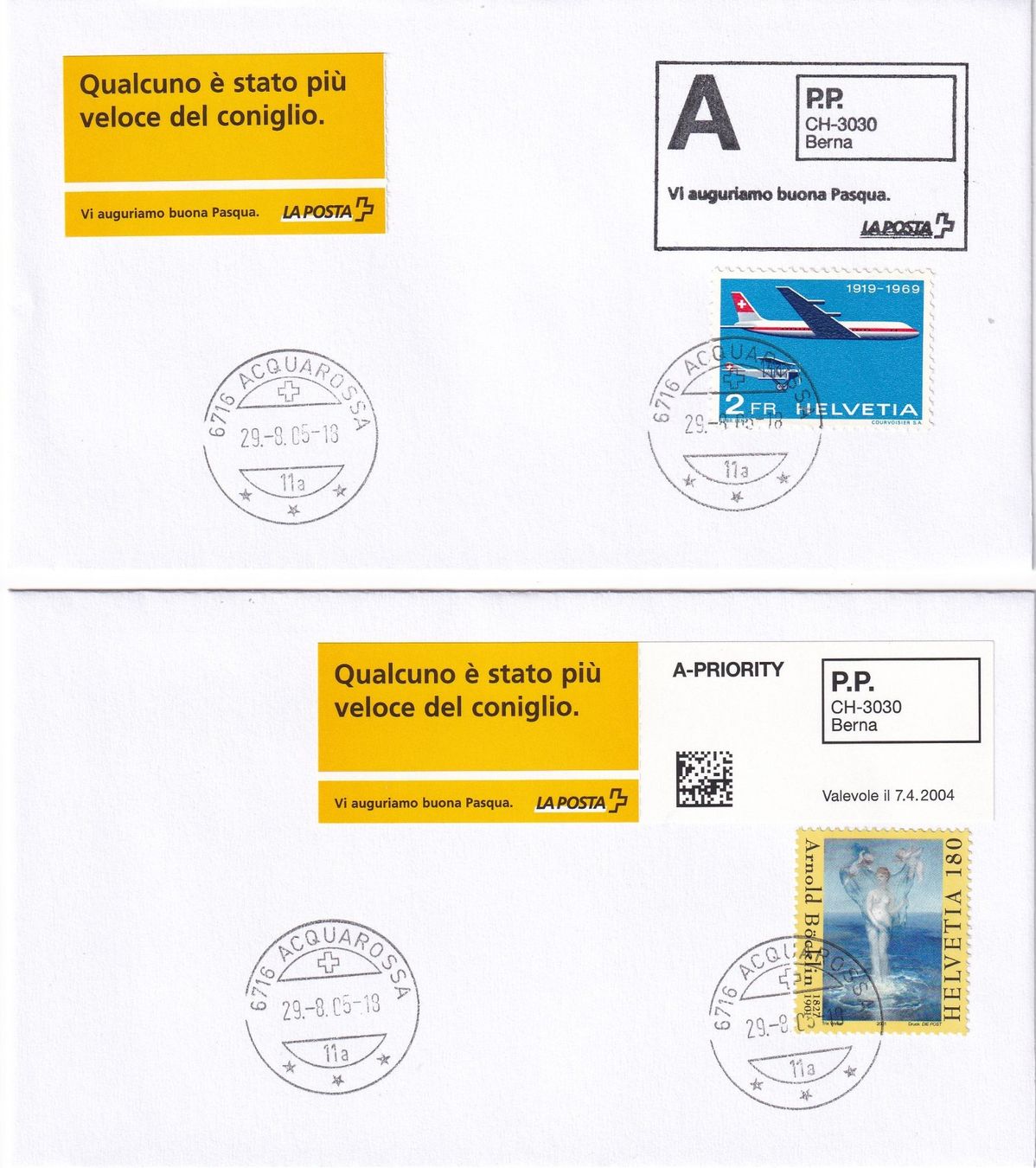 Tous les timbres: 2 buste con francobollo speciale e timbro ACQUAROSSA – Neuf (Voir description) à Castione par Rx-stamps