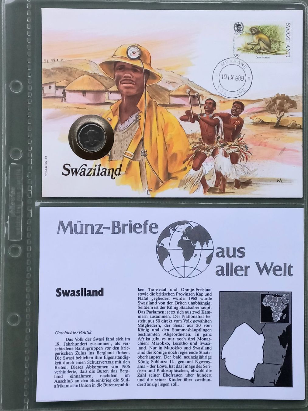 Tutti le monete: Münzbrief Swaziland 1989 – Usato da Niederuzwil venduto da lubimaja