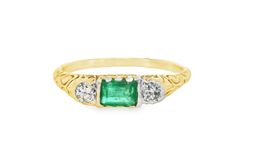 Viktorianisch Smaragd Altschliff Diamanten 14k Gold Ring