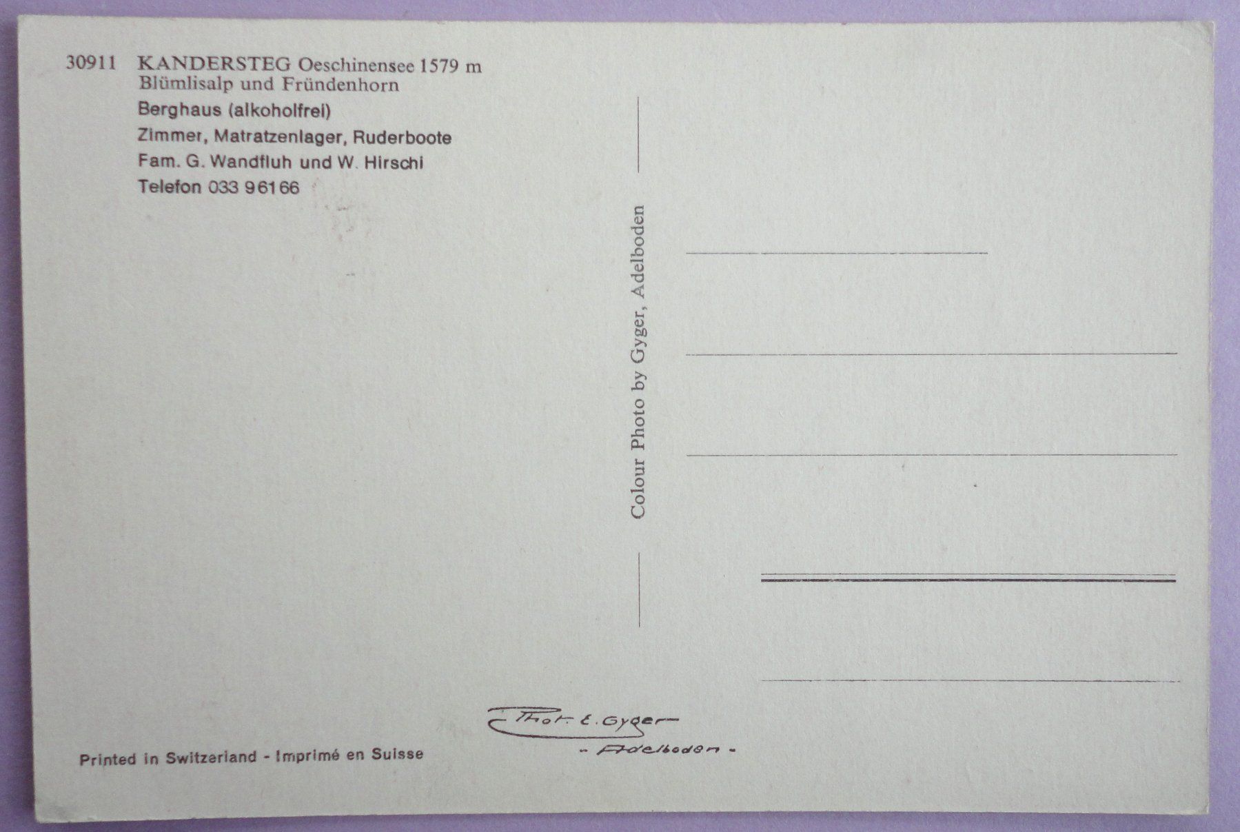 Cartoline postali: Kandersteg, Oeschinensee 1579 m – Usato da Fétigny venduto da Billy2miny 1