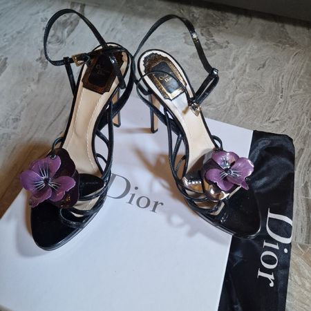 Elegante Dior Sandalen, Schwarz Lack, Gr. 37