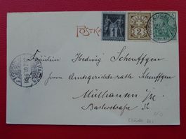 1901: attraktive DREI-Länder Frankatur auf Postkarte