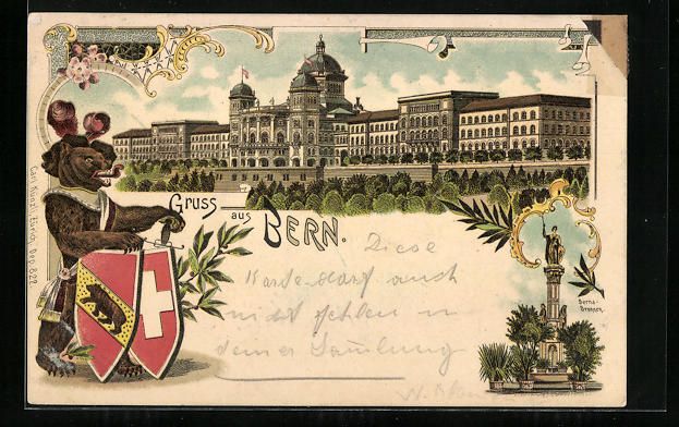 Ansichtskarten: Litho Bern, Bundespalast, Berna-Brunnen, – Gebraucht aus Berlin von bartko-reher