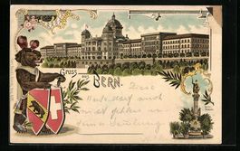 Litho Bern, Bundespalast, Berna-Brunnen,