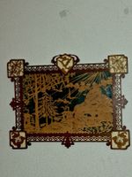 Schweizer Laubsägeli-Bild Bergwald 54cm x 40cm vintage .