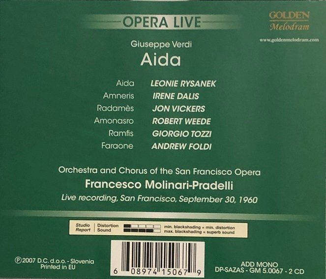 CD: Verdi - Aida (1960, Molinari-Pradelli) – Usato da Grüningen venduto da azulamarillo 1