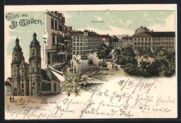 Litho St. Gallen, Marktplatz mit Strasse