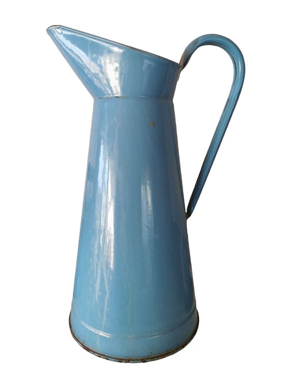 Broc Émaillé Ancien - Bleu Moucheté Blanc - Vintage Déco Campagne - Émaillé