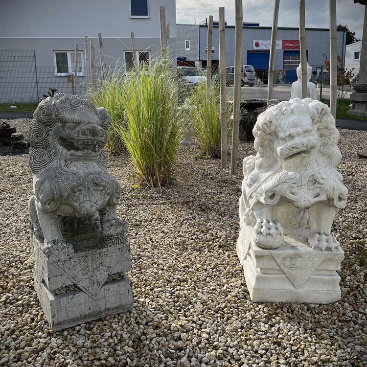 Chinesische Wächterlöwen Marmor Stein weiß China Garten Deko Kaufen