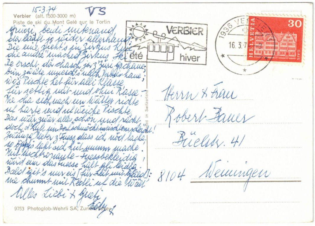 Cartoline postali: Verbier - Skilift Mont Gelé – Usato da Binningen venduto da Mountainrider 1