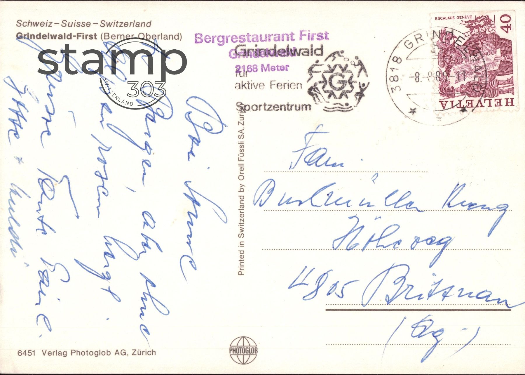 Cartoline postali: 1989 AK Grindelwald-First – Usato da Eggersriet venduto da stamp303 1