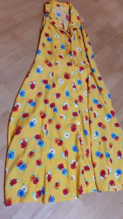 Vintage Damen Kleid Gr. S Gelb Blumen Schleife Retro