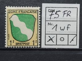 Franzö Zone Allgemeine Mi-Nr.1 wF ungebraucht 75 Fr