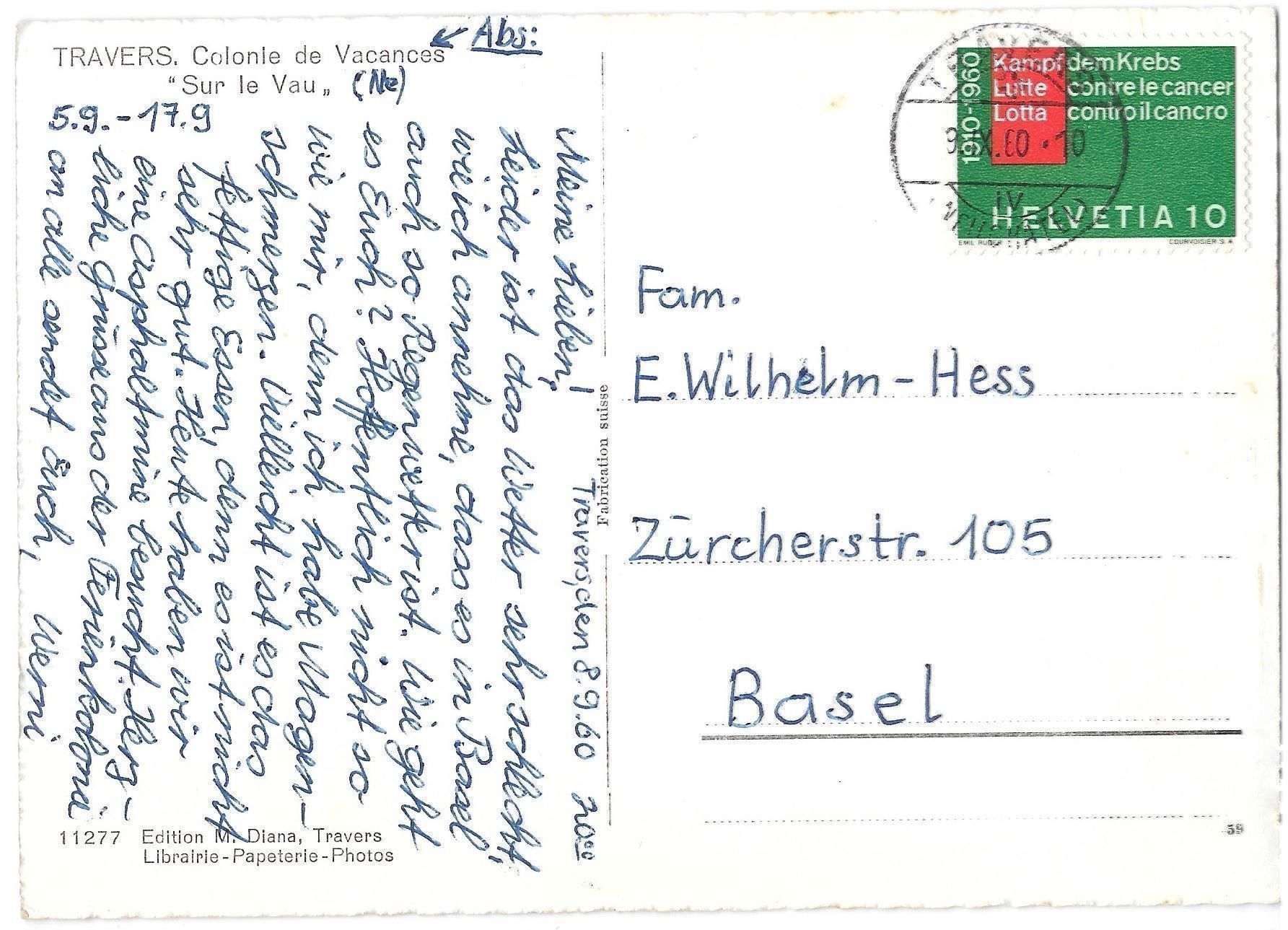 Cartoline postali: Travers Colonie des Vacanses "Sur le Vau" – Usato da Olten venduto da clotaldi 1