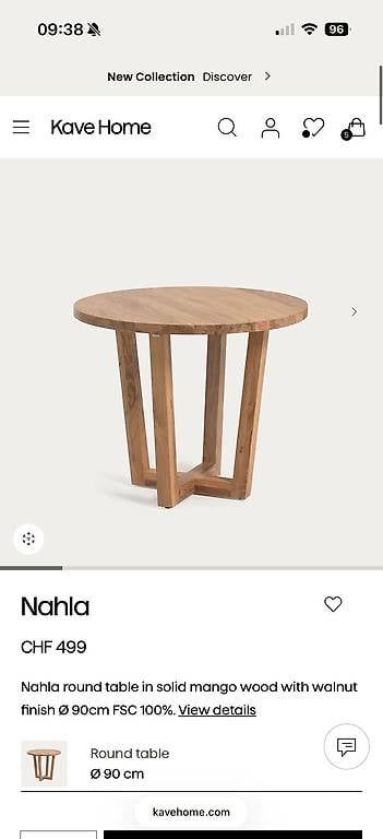 Kave Home Tavoli: Table KAVE HOME en bois dacacia 90cm – Usato da Genève venduto da gua_9bpv 3