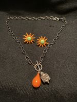 Kette mit Anhänger und Ohrstecker Orange  925 Silber