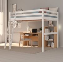 Hochbett CHRISTIAN Weiss Buche Massiv inkl. Matraze