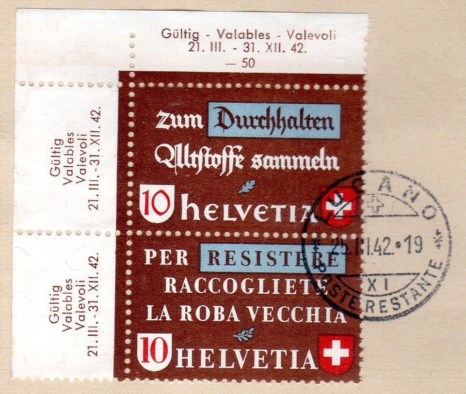 Tutti i francobolli: RESISTERE DURCHHALTEN MIT ECKRAND AUF FRAGMENT GESTEMPELT – Usato da Losone venduto da EM2019