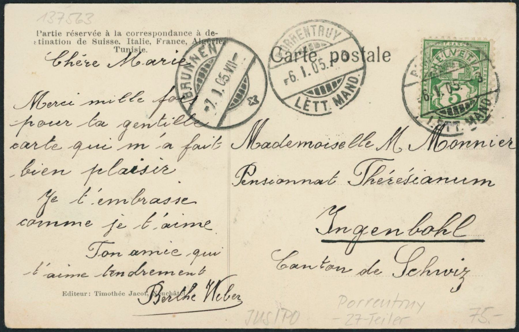 Cartoline postali: JUS Porrentruy – Usato da Schindellegi venduto da Jonathan77 1