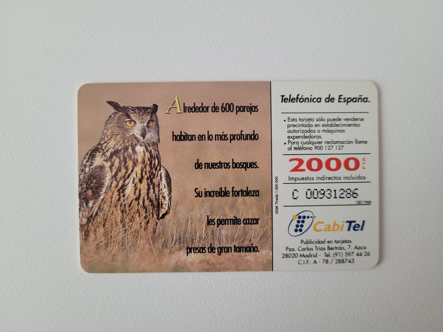 Telefon- & Taxkarten: Telefonkarte Spanien "Uhu" – Gebraucht aus Inwil von Flower2325 1