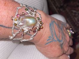 Baroque Pearl & Gemstones Unik SS925 14k Gold Bracelet 17cm