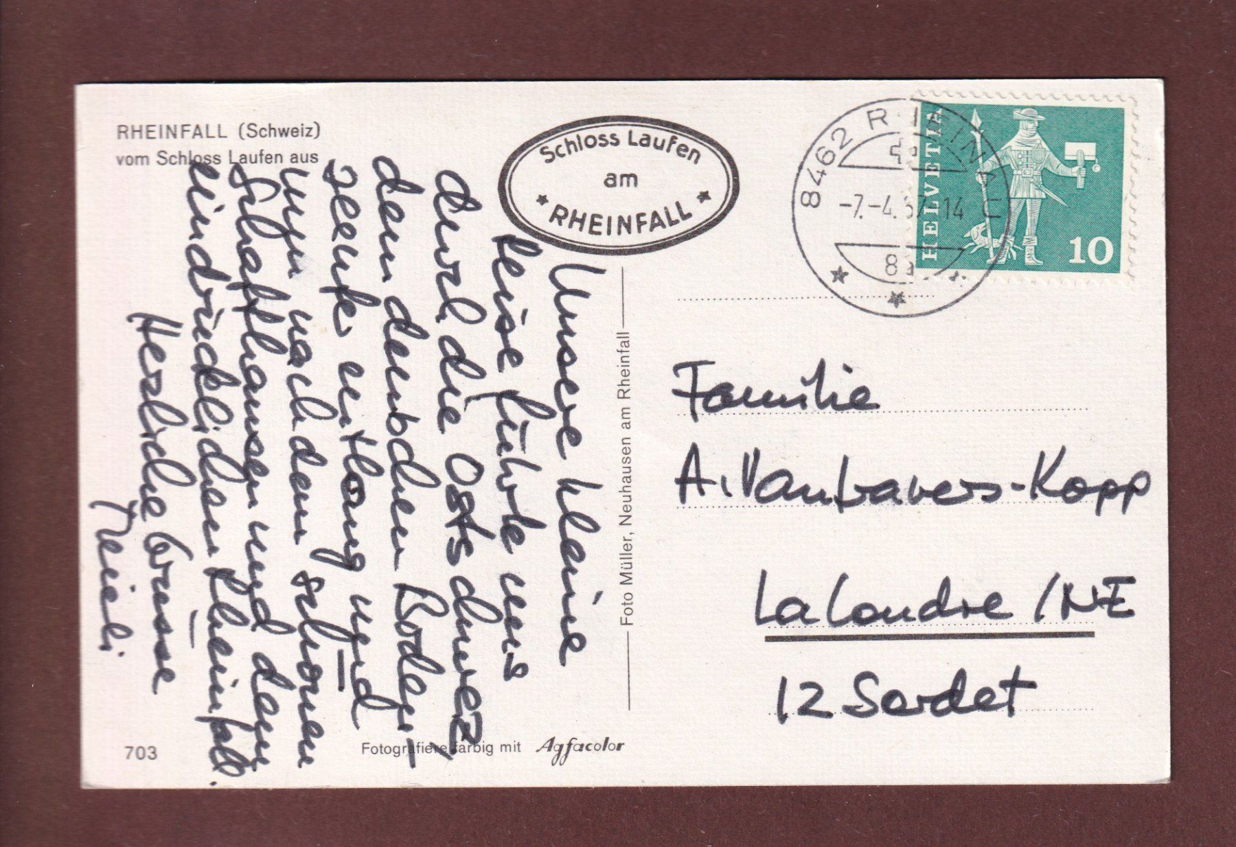 Cartoline postali: RHEINFALL - Flugaufnahme - 1967 – Usato da Pully venduto da nicecards 1