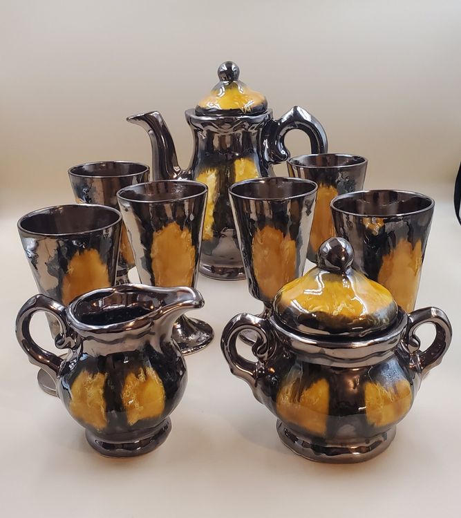 FRANCE - SERVICE À CAFÉ FAIENCE IMITATION BOIS DE GRANDJEAN JOURDAN (V