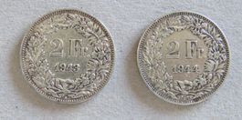 2 x Fr. 2.-  1943 und 1944, Silber