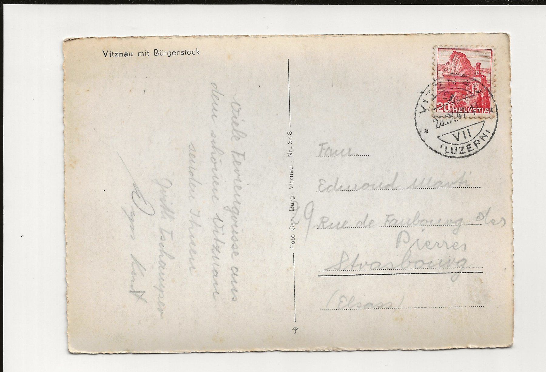 Ansichtskarten: AK 1947 Kurort Vitznau – Gebraucht aus Greifensee von 315WDO 1
