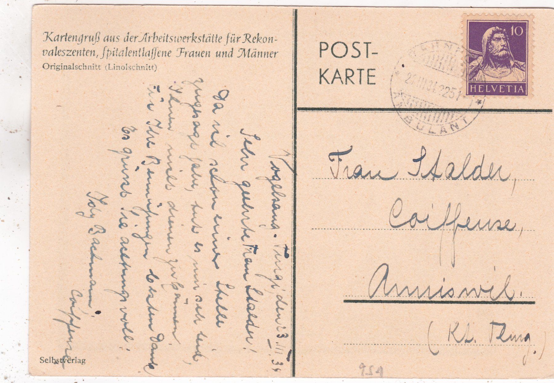 Cartes postales: Kitsch Kunst  Landschaft 1934 – D'occasion à Herisau par Lisegrat2008 1