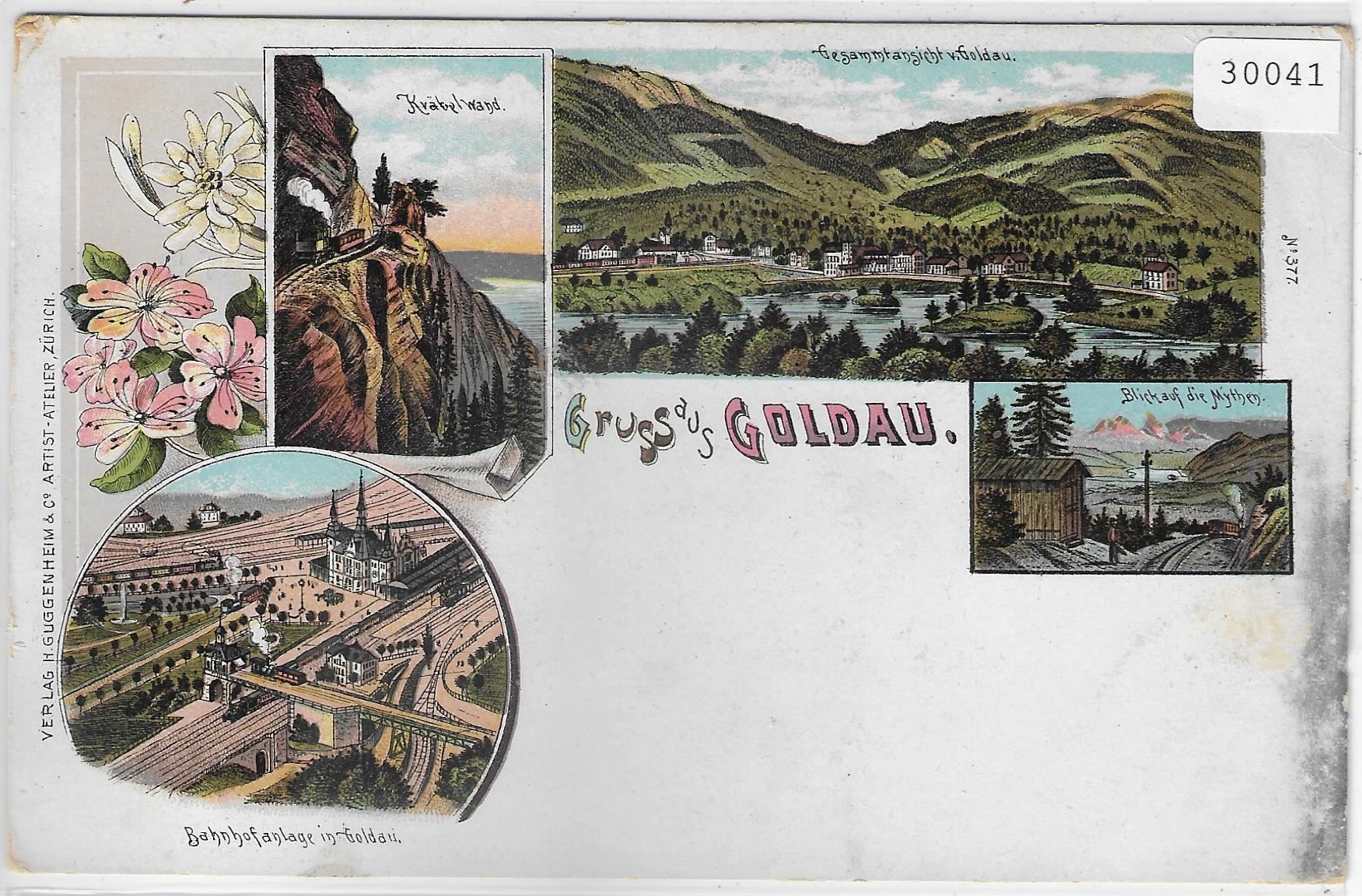 Cartoline postali: Gruss aus Goldau - Litho - Bahnhof, – Usato da Ettingen venduto da Kartenplanet