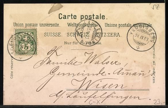 Cartoline postali: Litho Feusisberg, Pension Feusisgarten,  – Usato da Berlin venduto da bartko-reher 1