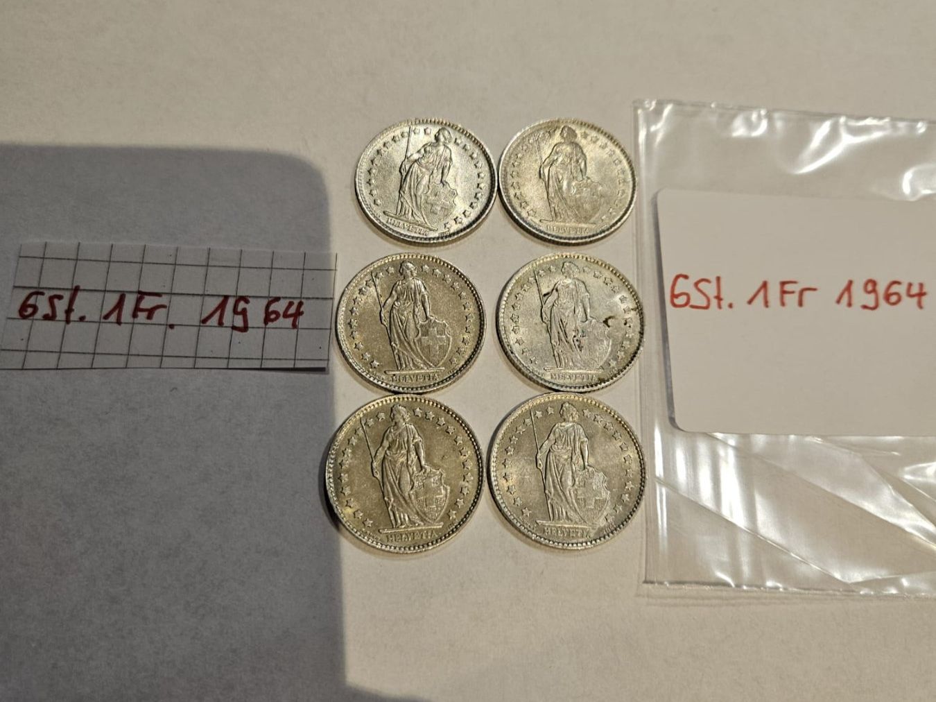 Tutti le monete: Einfränkler Set 6 Stück, 1964 – Usato da Grächen venduto da Hel7890 1