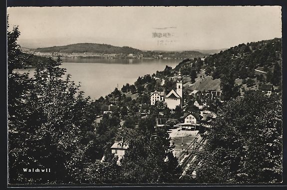 Cartoline postali: Walchwil, Ortsansicht v. Pension Aesch – Usato da Berlin venduto da bartko-reher