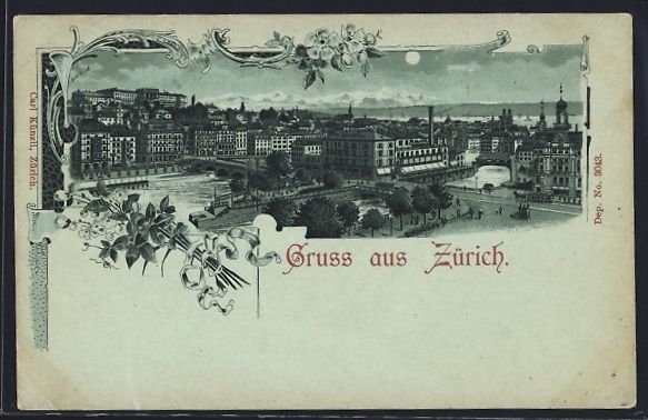 Ansichtskarten: Mondschein-Lithographie Zürich, Teilans – Gebraucht aus Berlin von bartko-reher