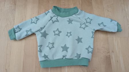 Baby Sweatshirt Pullover – Mintgrün mit Sternen, Gr. 62/68