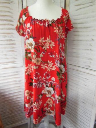 HAPPY HOLLY Gr. 50/52/54 Kleid rot Blumen Carmen Ausschnitt