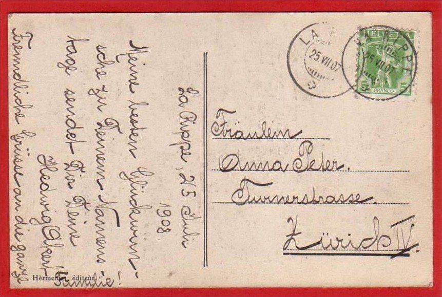 Cartoline postali: LA RIPPE ET LA DOLE 1907 – Usato da Grüningen venduto da Kartenlaube 1