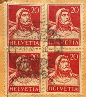 1930, Nr.174, Viererblock, 20 Rappen Tell Brustbild