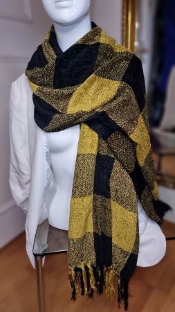 🌺Vintage Schal schwarz-gold Fransen Herbst Winter🌺