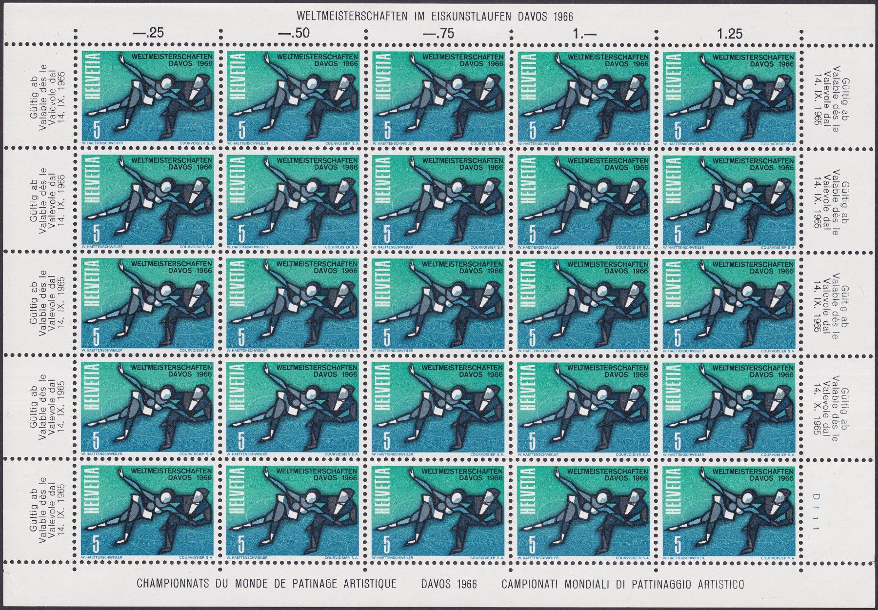 Tutti i francobolli: 1965 Nr.438, postfrischer Kleinbogen mit Abarten, Kat: 30.- – Usato da Sursee venduto da Luzernerraute
