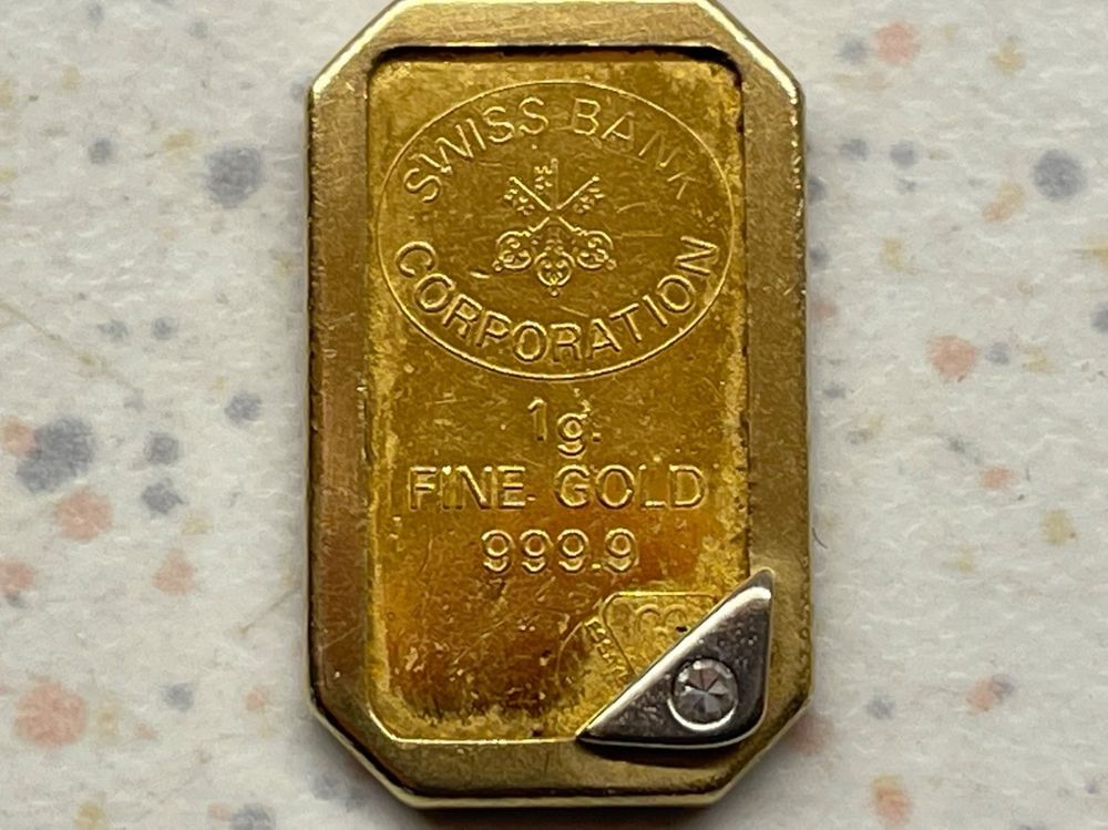 Panzerkette 18 Karat Gelbgold 1-Gramm-Goldbarren-Anhänger 2 (Gebraucht