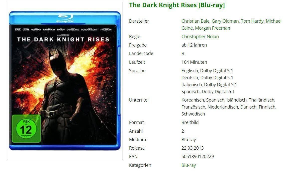 Tutti i DVDs: The Dark Knight Rises - Blueray – Usato da Buchrain venduto da Sssschaller