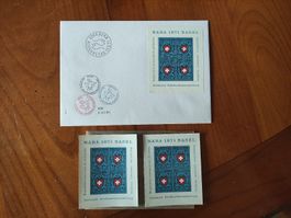 NABA 1971 Basel, 4er Block 1xFrankatur (2.-) +1x gestempelt