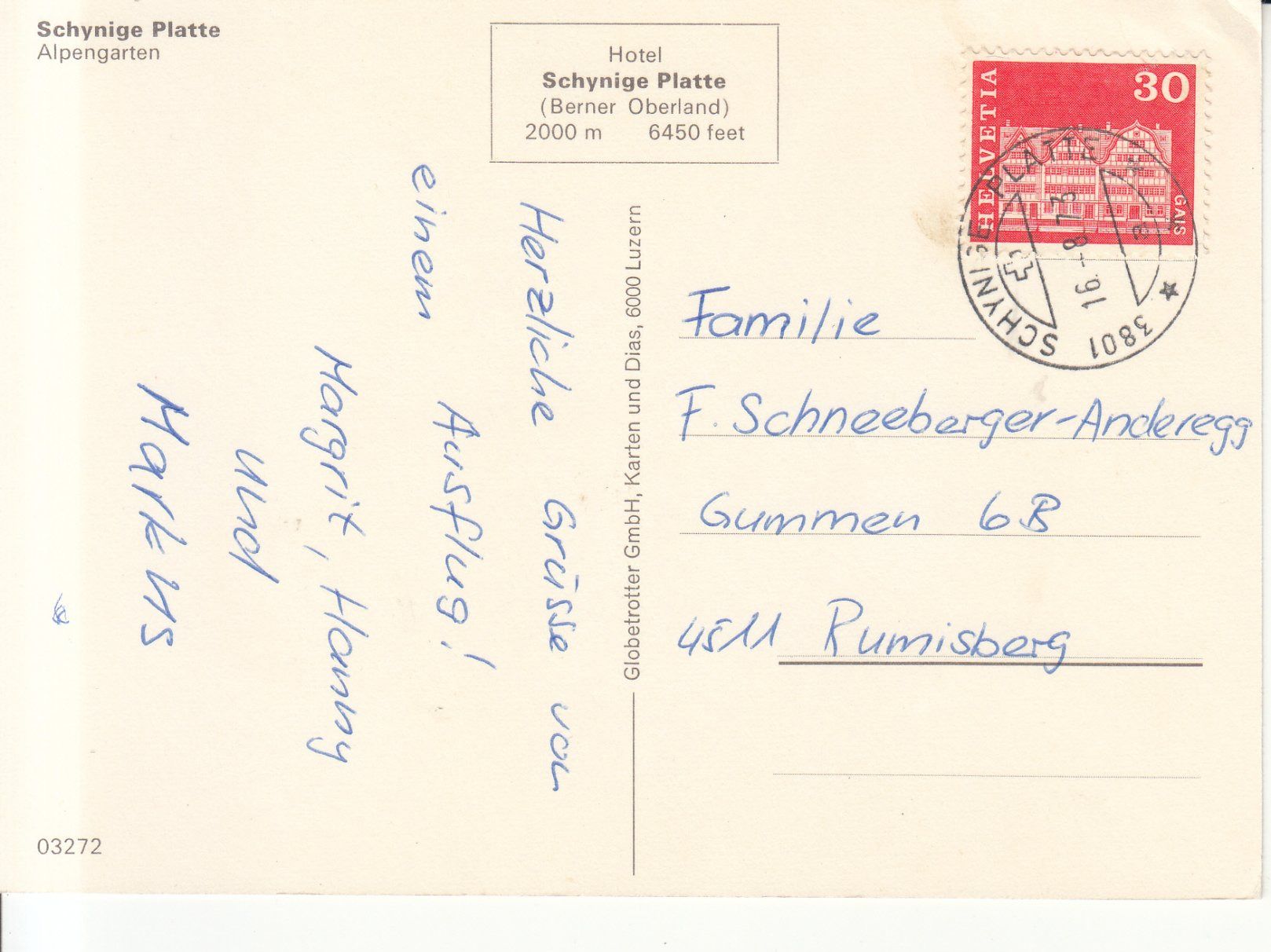 Cartoline postali: Schynige Platte Alpengarten 1973 – Usato da Bürglen TG venduto da StampGraf 1