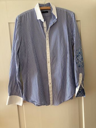 WE ,Herrenhemd blau gestreift Gr. M Sommer Elegant